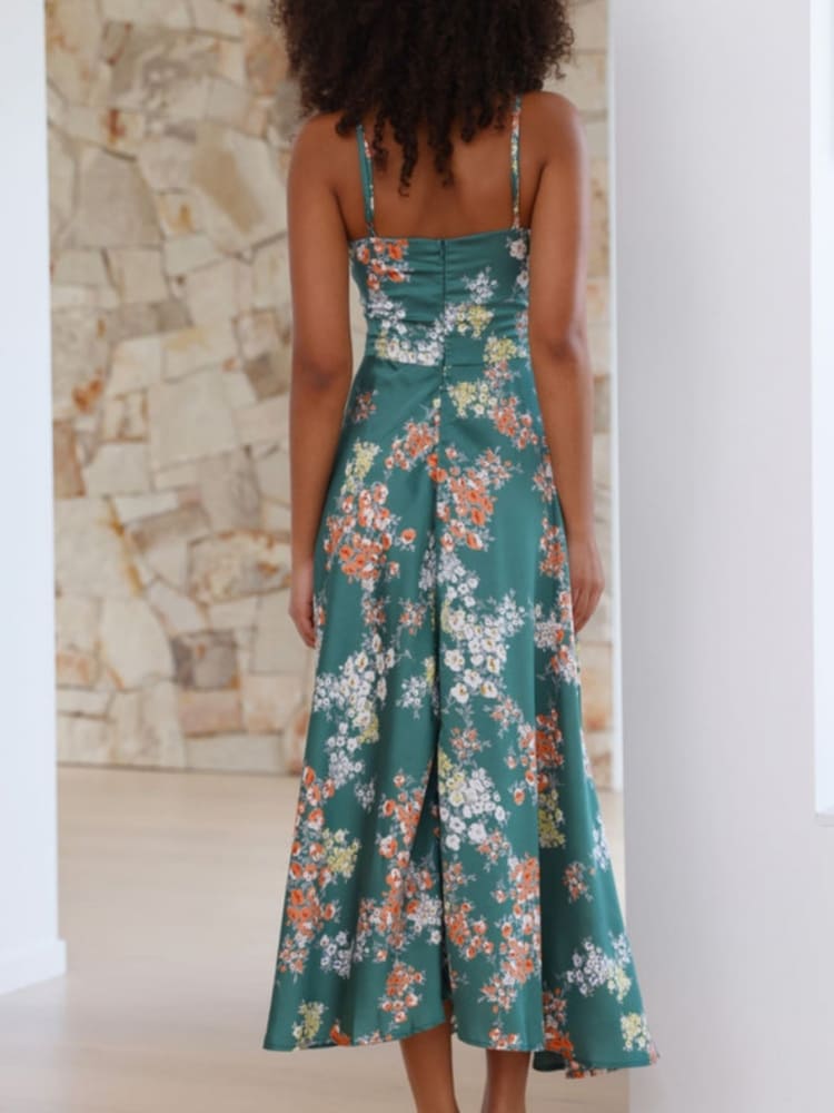Vestido midi Dreamers en estampado floral verde - Estilo fluido y sin esfuerzo para cualquier ocasión
