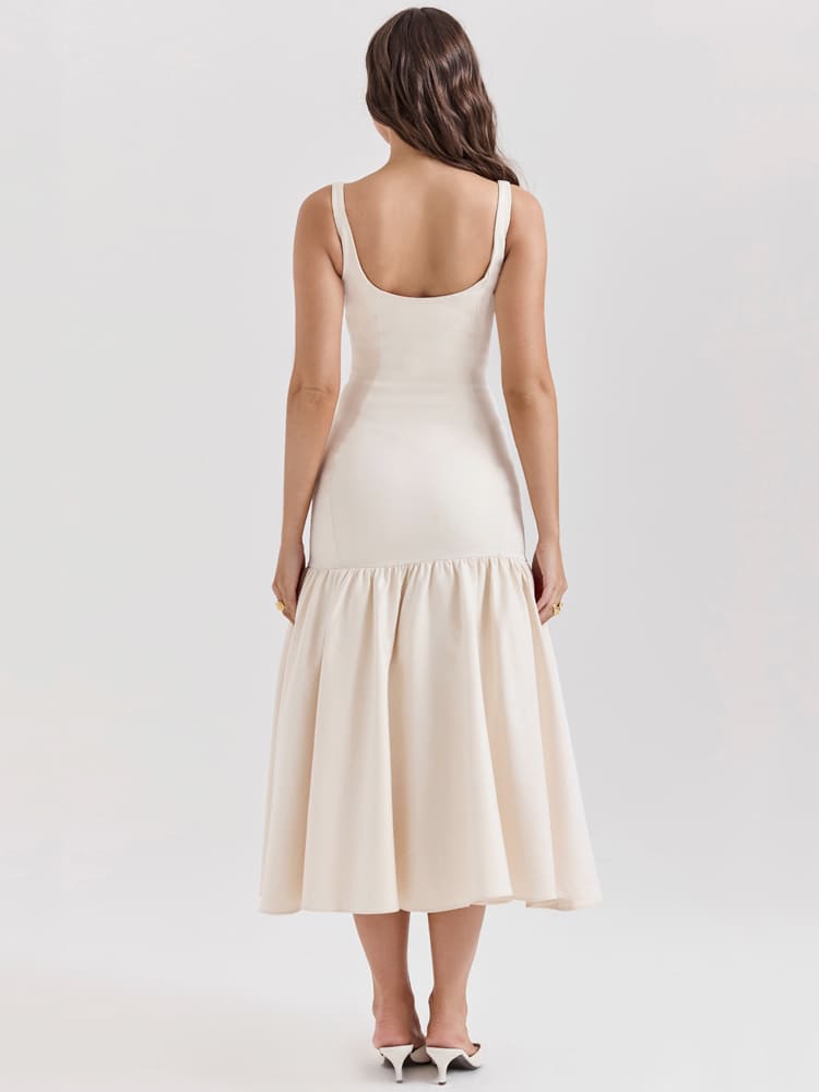 Vestido midi de tiro bajo de inspiración vintage en crema-beige