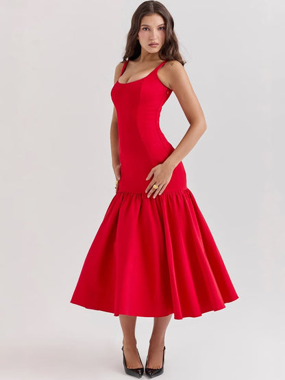 Vestido midi ceñido de cintura baja en rojo escarlata, sensual