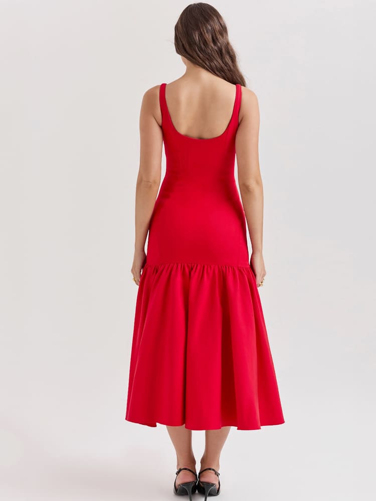 Vestido midi ceñido de cintura baja en rojo escarlata, sensual