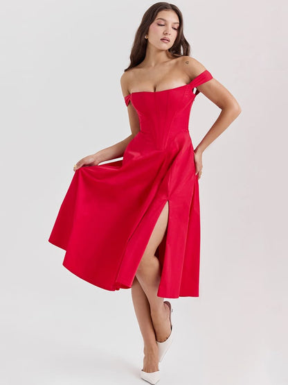 Vestido midi ceñido de cintura baja en rojo escarlata, sensual