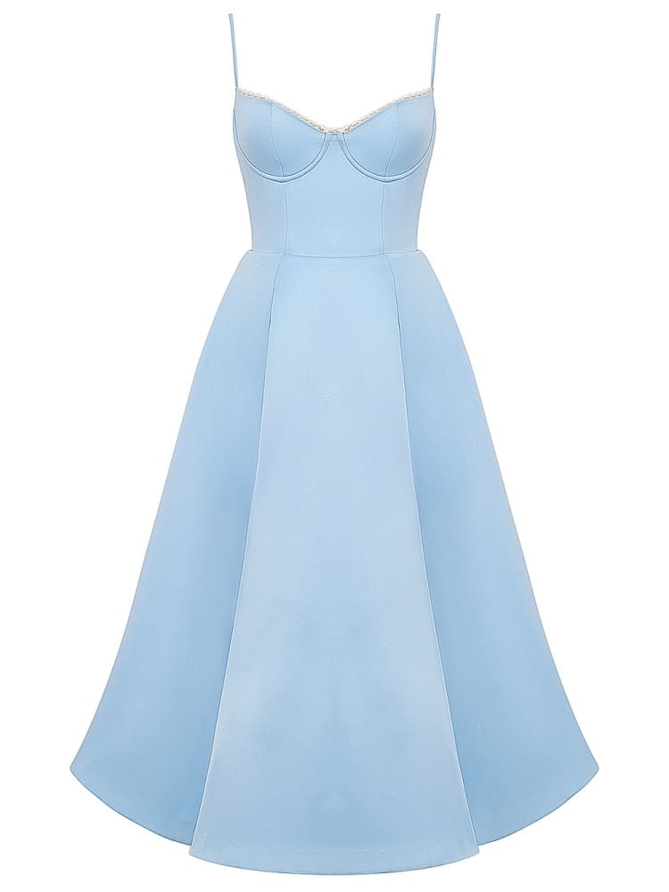 Vestido midi de tul azul Cenicienta - Silueta etérea y elegante