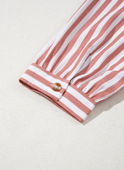 Camisas cortas para mujer rayadas, abotonadas, con volantes, manga 3/4, tops de verano, blusas elegantes y casuales
