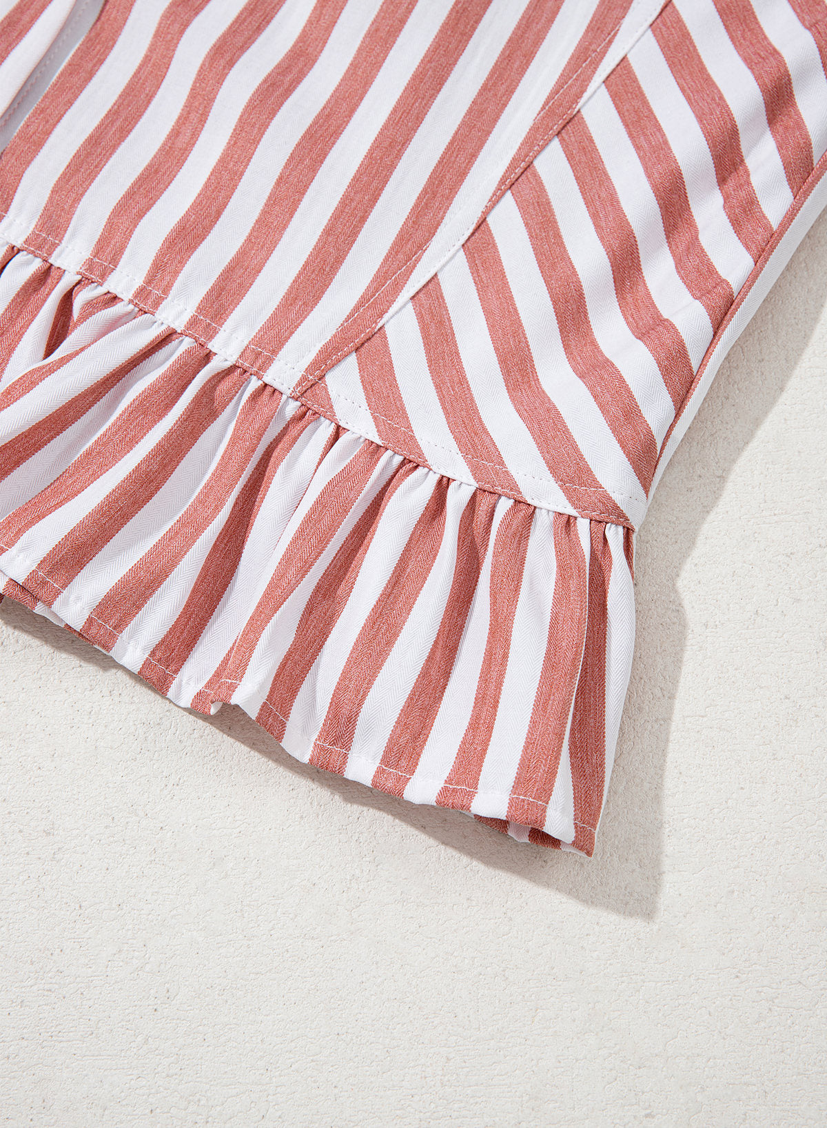 Camisas cortas para mujer rayadas, abotonadas, con volantes, manga 3/4, tops de verano, blusas elegantes y casuales