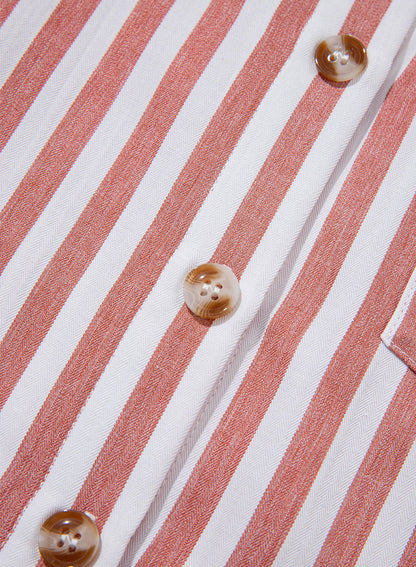 Camisas cortas para mujer rayadas, abotonadas, con volantes, manga 3/4, tops de verano, blusas elegantes y casuales