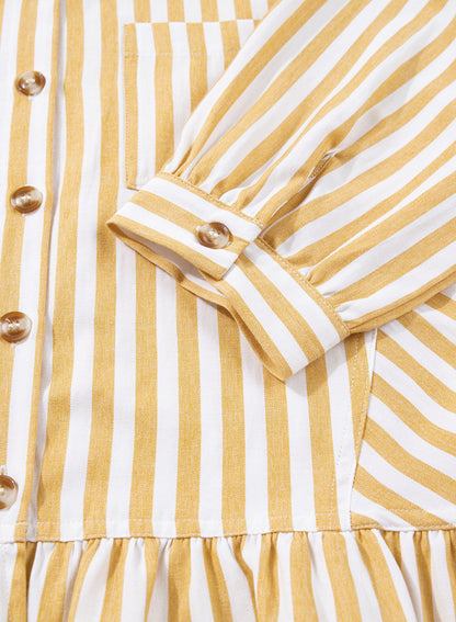Camisas cortas para mujer rayadas, abotonadas, con volantes, manga 3/4, tops de verano, blusas elegantes y casuales