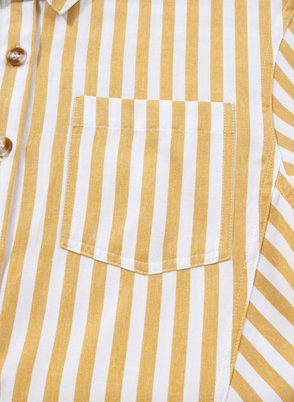 Camisas cortas para mujer rayadas, abotonadas, con volantes, manga 3/4, tops de verano, blusas elegantes y casuales