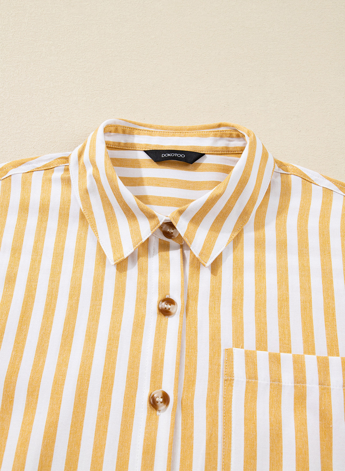 Camisas cortas para mujer rayadas, abotonadas, con volantes, manga 3/4, tops de verano, blusas elegantes y casuales