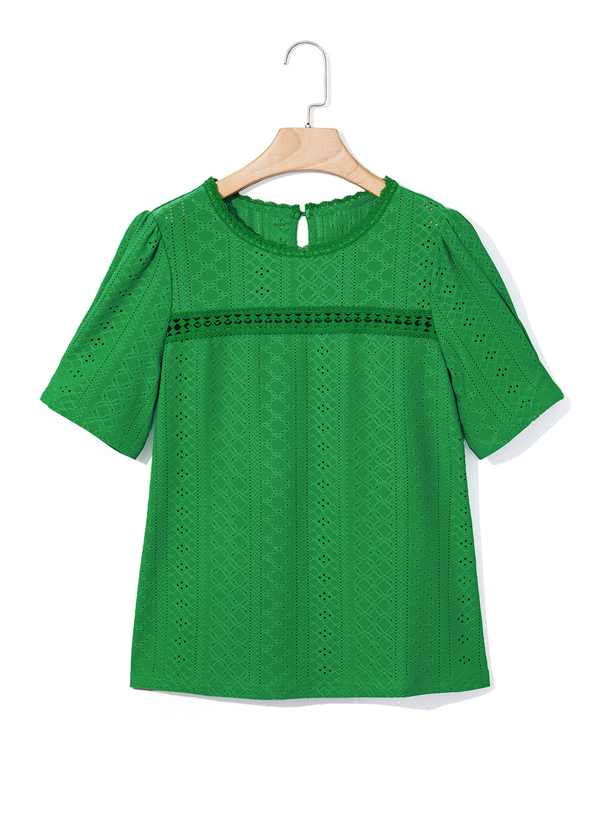 Camiseta de manga corta con cuello redondo y ojales decorativos