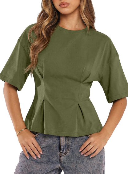 Camiseta tipo peplum con cintura ceñida y mangas 3/4 para uso casual en la oficina