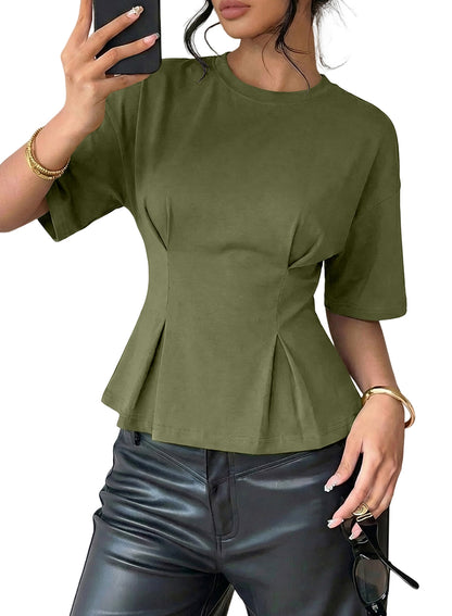 Camiseta tipo peplum con cintura ceñida y mangas 3/4 para uso casual en la oficina