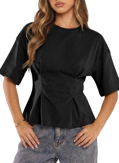 Camiseta tipo peplum con cintura ceñida y mangas 3/4 para uso casual en la oficina