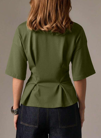 Camiseta tipo peplum con cintura ceñida y mangas 3/4 para uso casual en la oficina