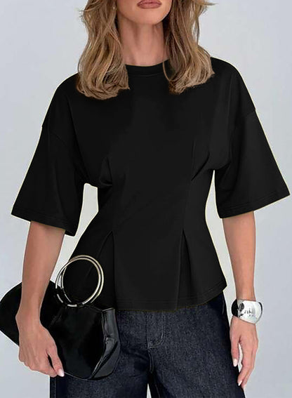 Camiseta tipo peplum con cintura ceñida y mangas 3/4 para uso casual en la oficina