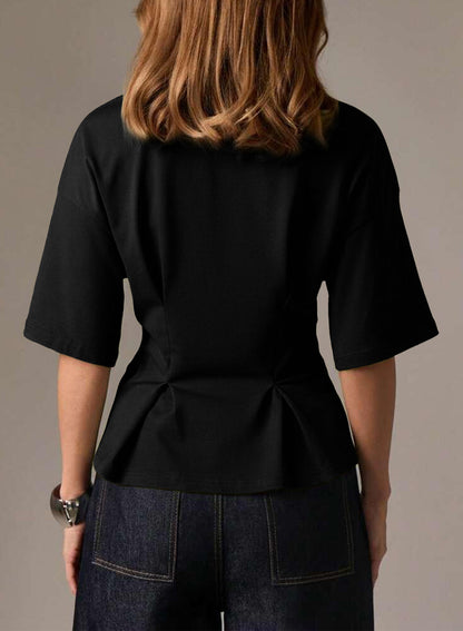 Camiseta tipo peplum con cintura ceñida y mangas 3/4 para uso casual en la oficina