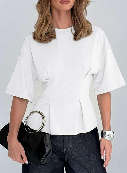 Camiseta tipo peplum con cintura ceñida y mangas 3/4 para uso casual en la oficina