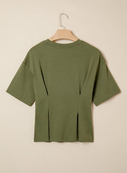 Camiseta tipo peplum con cintura ceñida y mangas 3/4 para uso casual en la oficina