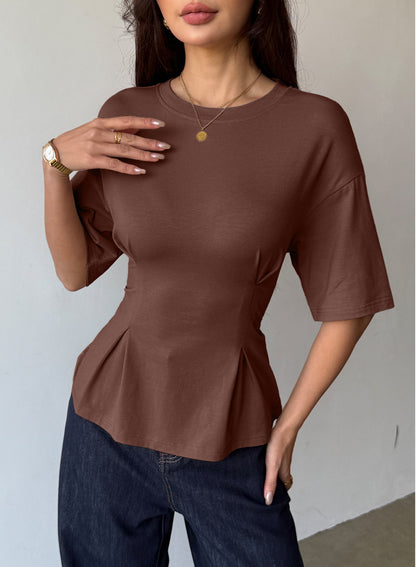 Camiseta tipo peplum con cintura ceñida y mangas 3/4 para uso casual en la oficina