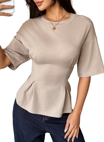 Camiseta tipo peplum con cintura ceñida y mangas 3/4 para uso casual en la oficina