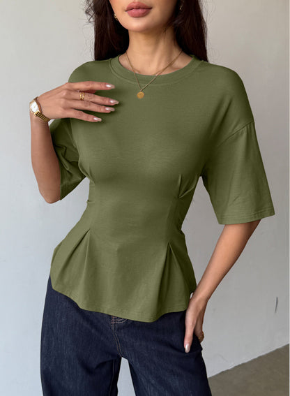 Camiseta tipo peplum con cintura ceñida y mangas 3/4 para uso casual en la oficina