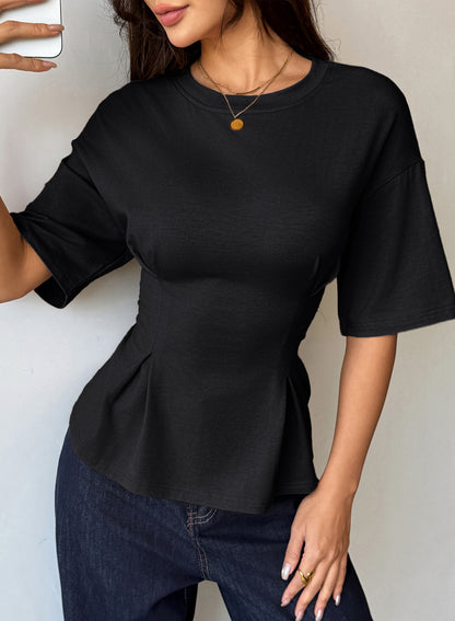 Camiseta tipo peplum con cintura ceñida y mangas 3/4 para uso casual en la oficina
