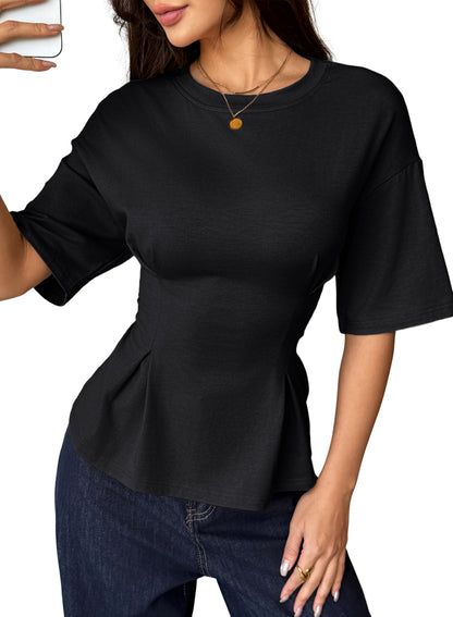 Camiseta tipo peplum con cintura ceñida y mangas 3/4 para uso casual en la oficina
