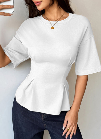 Camiseta tipo peplum con cintura ceñida y mangas 3/4 para uso casual en la oficina