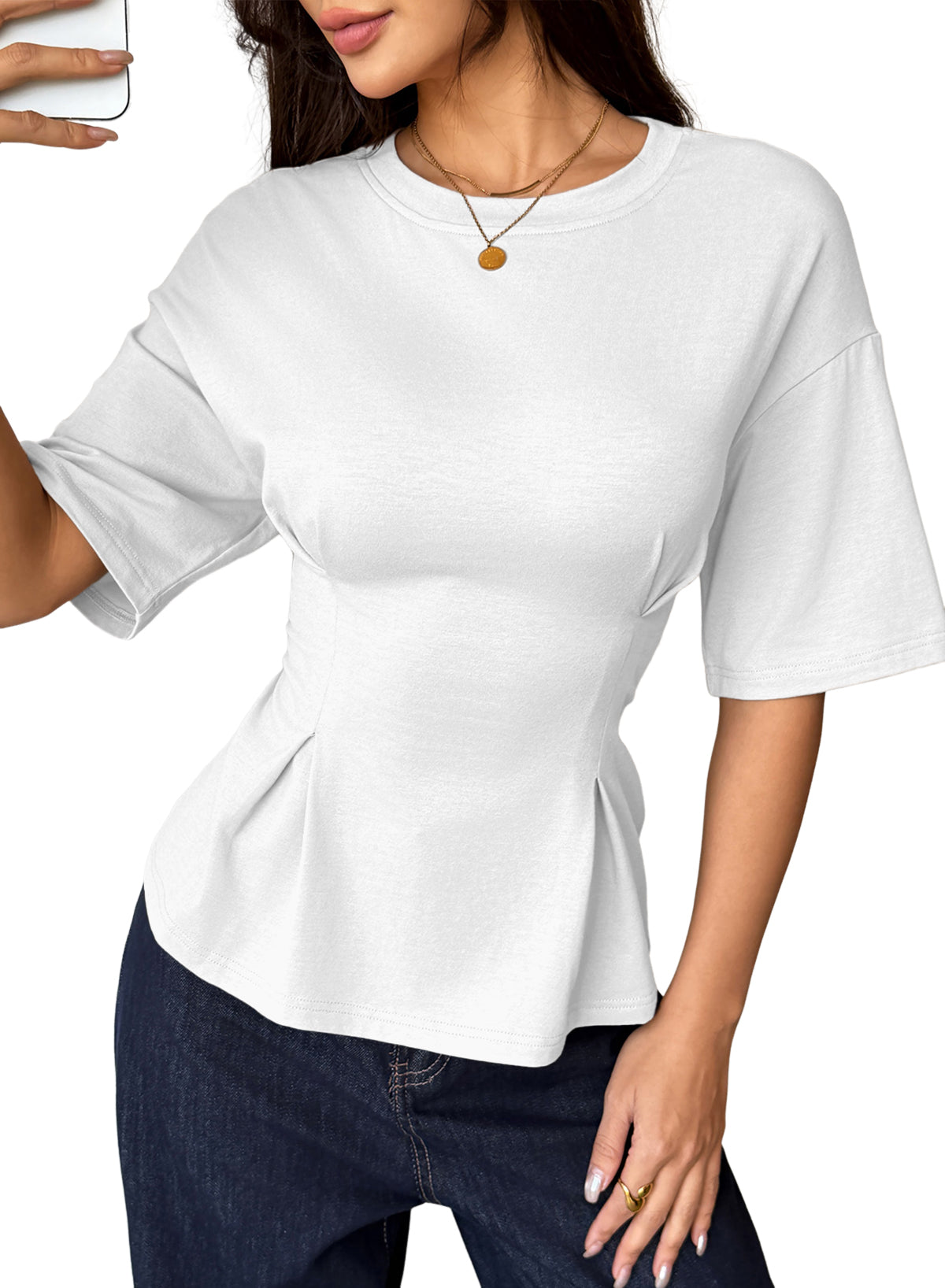 Camiseta tipo peplum con cintura ceñida y mangas 3/4 para uso casual en la oficina