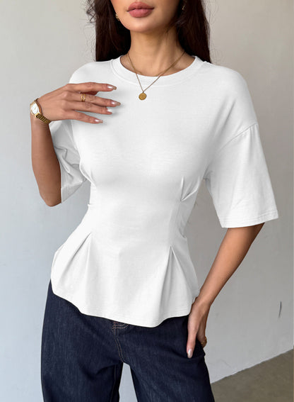 Camiseta tipo peplum con cintura ceñida y mangas 3/4 para uso casual en la oficina