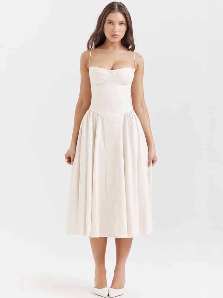 Vestido midi de tiro bajo de inspiración vintage en crema-beige