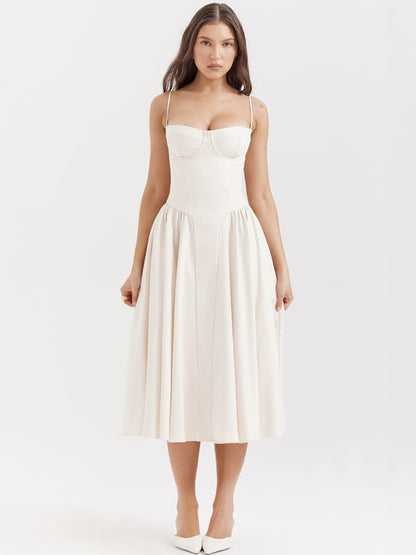 Vestido midi de tiro bajo de inspiración vintage en crema-beige