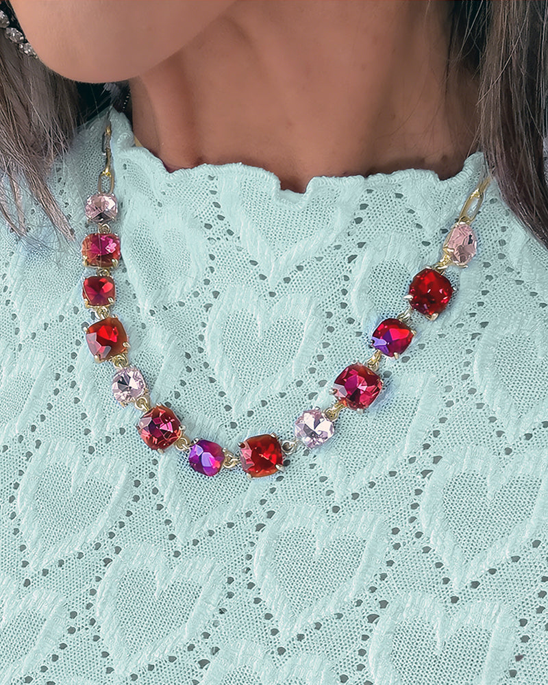 CHICME Blusa para mujer de punto jacquard con diseño de corazón, cuello alto, manga larga con puño acampanado, ajuste entallado, con ribete de volantes y detalles calados