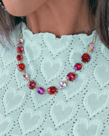 CHICME Blusa para mujer de punto jacquard con diseño de corazón, cuello alto, manga larga con puño acampanado, ajuste entallado, con ribete de volantes y detalles calados