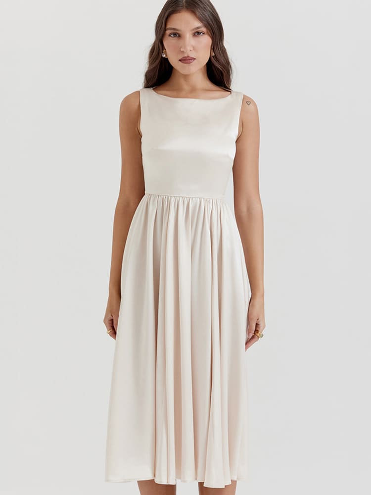 Vestido midi de tiro bajo de inspiración vintage en crema-beige