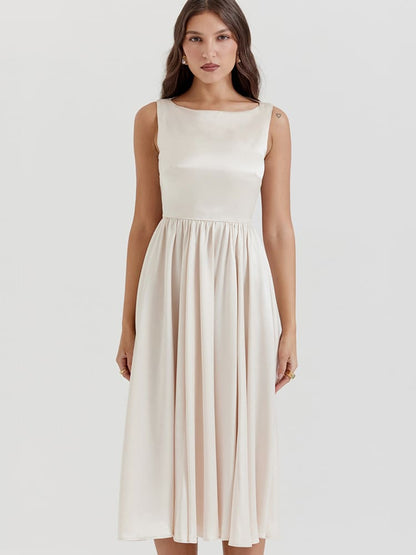 Vestido midi de tiro bajo de inspiración vintage en crema-beige