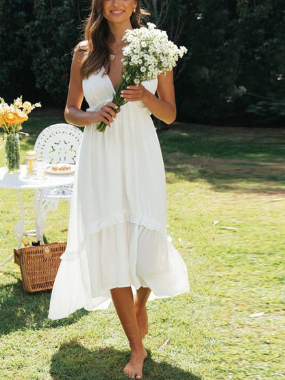 Vestido midi de chifón con volantes y silueta fluida