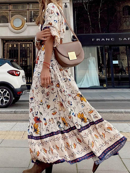 Vestido maxi estampado con escote en V y ajuste holgado