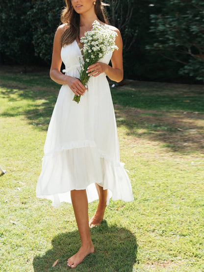 Vestido midi de chifón con volantes y silueta fluida