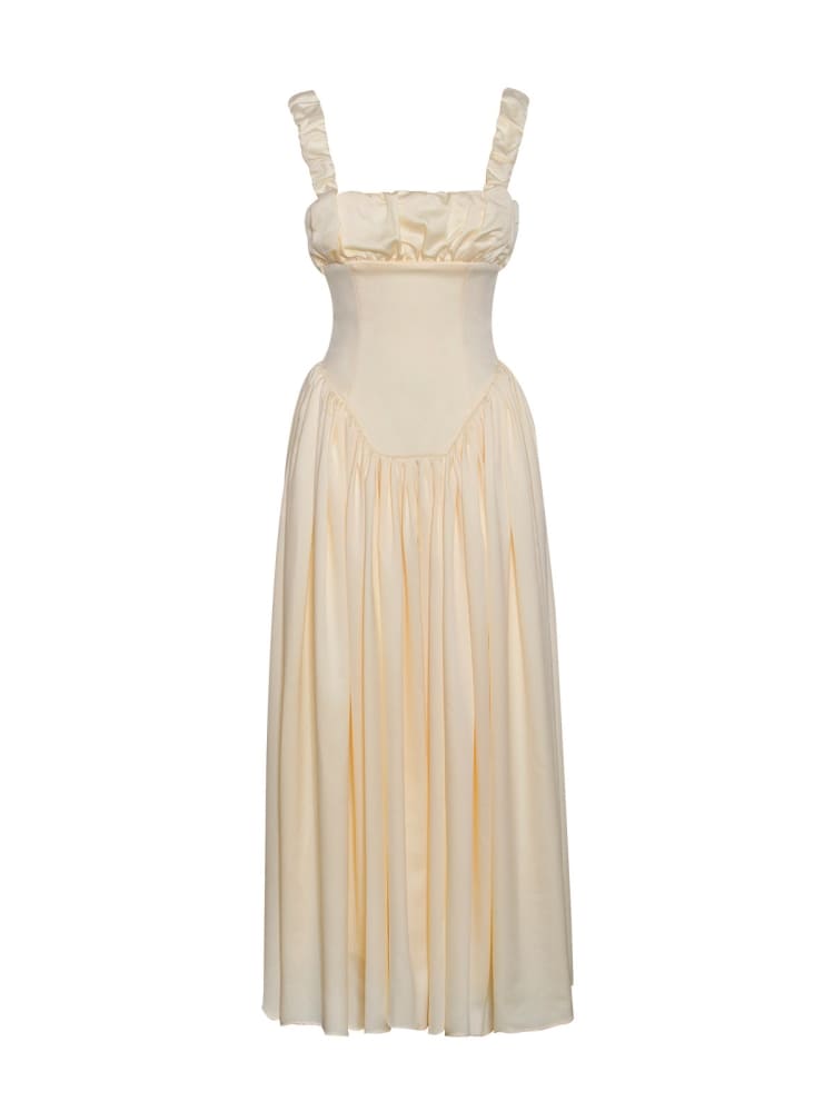 Vestido maxi plisado de tirantes Noreen con mangas abullonadas