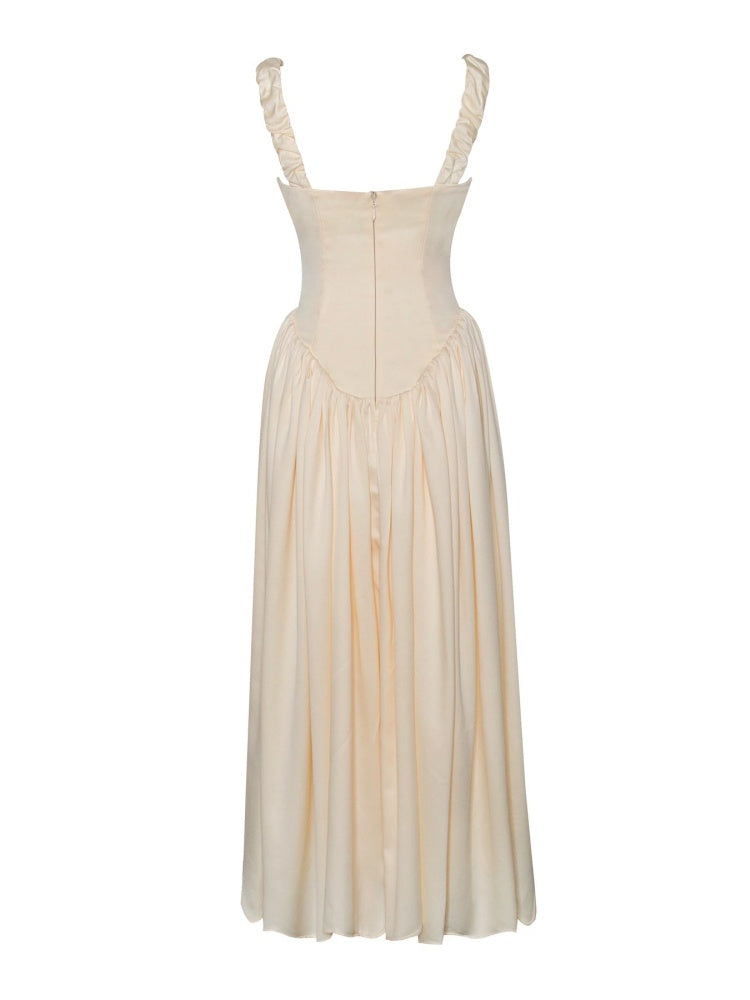 Vestido maxi plisado de tirantes Noreen con mangas abullonadas