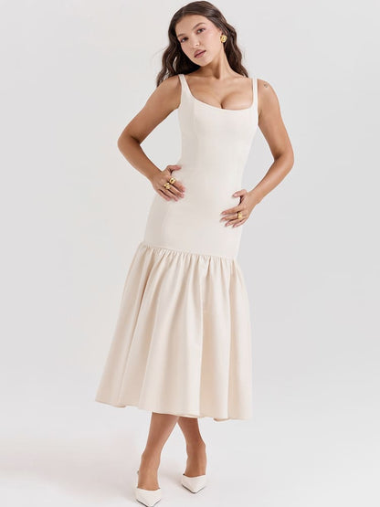 Vestido midi de tiro bajo de inspiración vintage en crema-beige