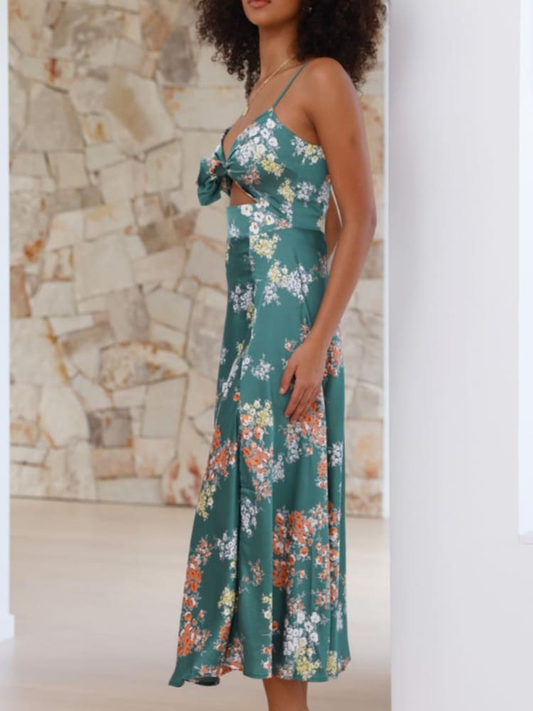 Vestido midi Dreamers en estampado floral verde - Estilo fluido y sin esfuerzo para cualquier ocasión
