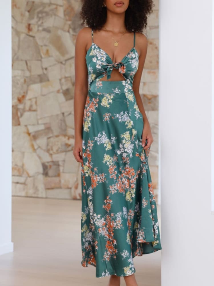 Vestido midi Dreamers en estampado floral verde - Estilo fluido y sin esfuerzo para cualquier ocasión
