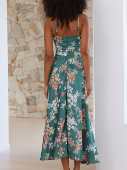 Vestido midi Dreamers en estampado floral verde - Estilo fluido y sin esfuerzo para cualquier ocasión
