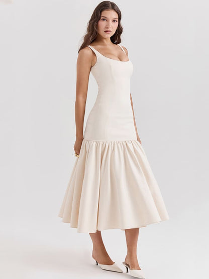 Vestido midi de tiro bajo de inspiración vintage en crema-beige