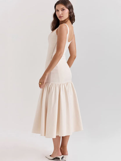Vestido midi de tiro bajo de inspiración vintage en crema-beige