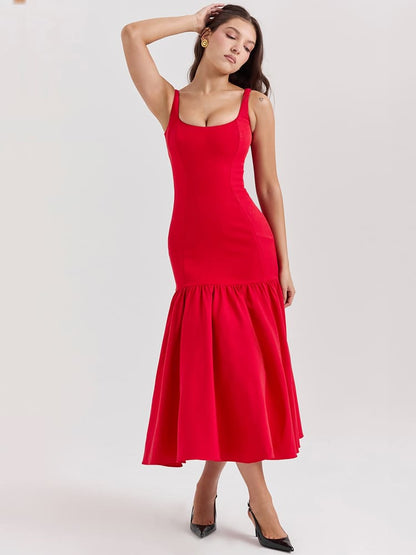 Vestido midi ceñido de cintura baja en rojo escarlata, sensual