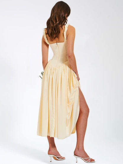 Vestido maxi plisado de tirantes Noreen con mangas abullonadas