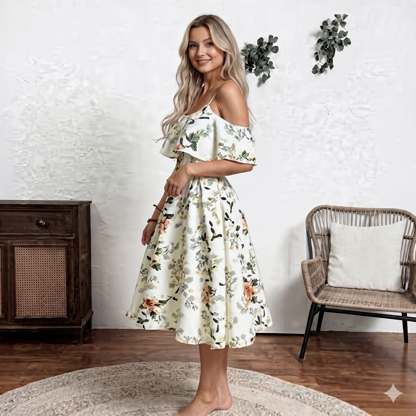 Vestido midi de tirantes elegante con estampado floral para mujer