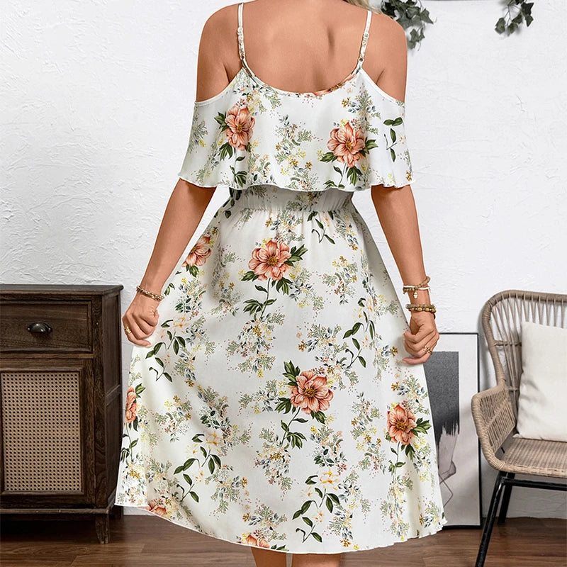 Vestido midi de tirantes elegante con estampado floral para mujer